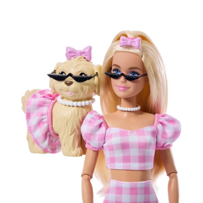 Hot Wheels Barbie Twinning Looks Fashion Doll With Pet Dog Matching Pink Clothes & Accessories Blonde