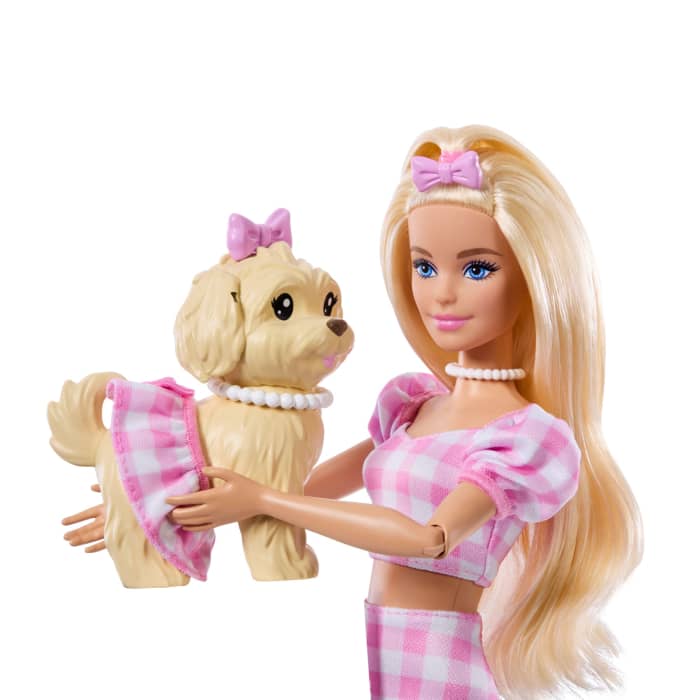 Hot Wheels Barbie Twinning Looks Fashion Doll With Pet Dog Matching Pink Clothes & Accessories Blonde