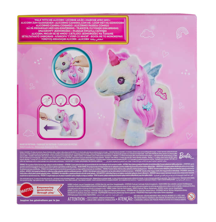 hot wheels Barbie Walk With Me Allicorn Plush Toy With Lights & Sound Stuffed Animal Set With Accessories
