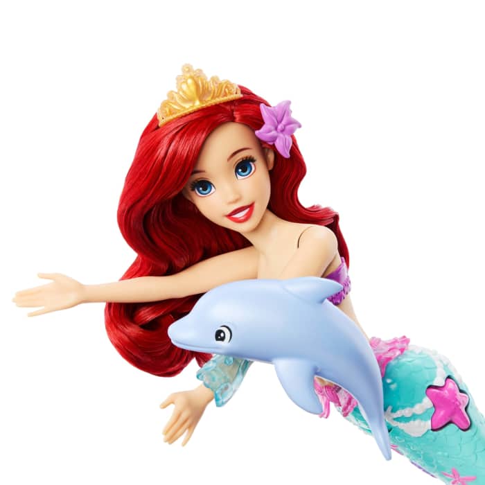 Hot Wheels Disney Princess Ocean Friends Ariel Swimming Mermaid Doll With Squirt Toy Figure & 4 Accessories