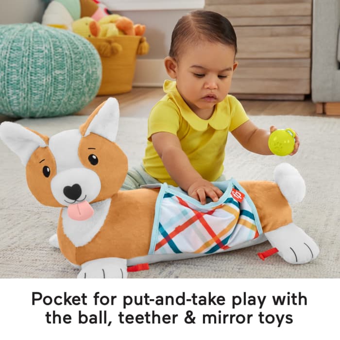 Hot Wheels Fisher-Price Baby Tummy Time Toys 3-in-1 Puppy Wedge With Rattle TeeTher & Mirror