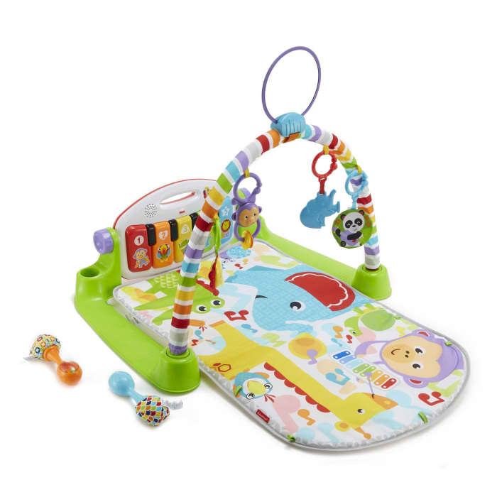 Hot Wheels Fisher-Price Deluxe Kick & Play Piano Baby Gym Learning Toy & Newborn Rattle Maracas