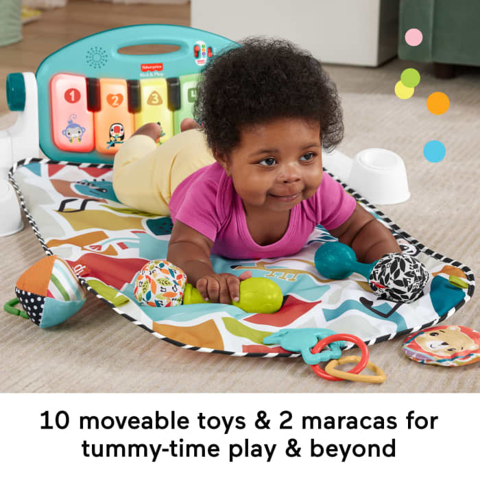 Hot Wheels Fisher-Price Glow And Grow Kick & Play Piano Gym Baby Learning Toy With 2 Maracas Blue