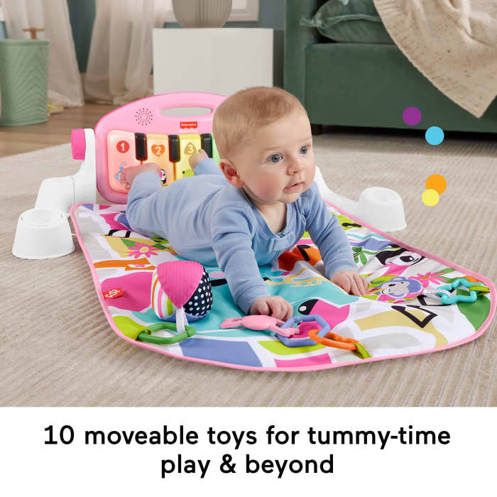 Hot Wheels Fisher-Price Glow And Grow Kick & Play Piano Gym Baby Playmat With Musical Learning Toy Pink