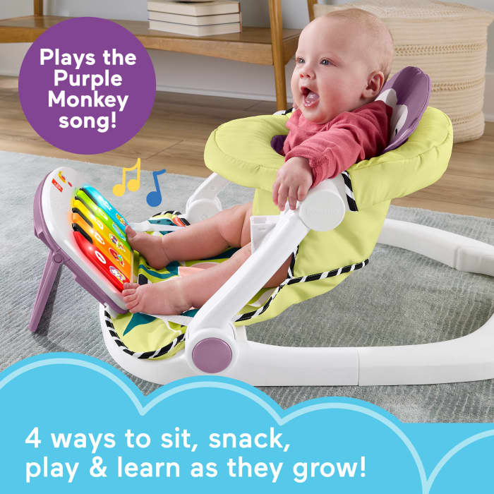 hot wheels Fisher-Price Kick & Play Deluxe Sit-Me-Up Seat Purple Monkey Baby Chair & Piano Learning Toy
