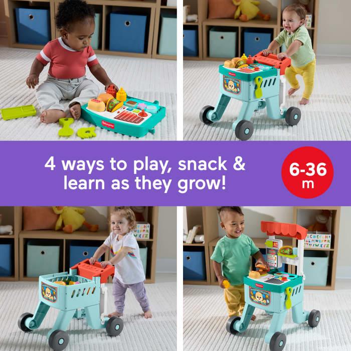 hot wheels Fisher-Price Laugh & Learn 4-In-1 Snack Cart Walker Baby & Toddler Learning Toy With 14 Play Pieces