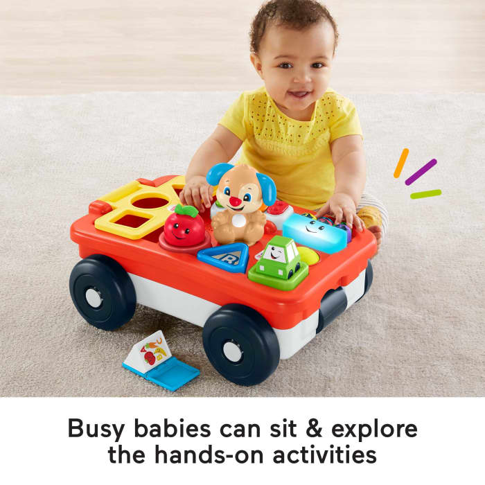 Hot Wheels Fisher-Price Laugh & Learn Pull & Play Learning Wagon Baby & Toddler Toy With 4 Accessories