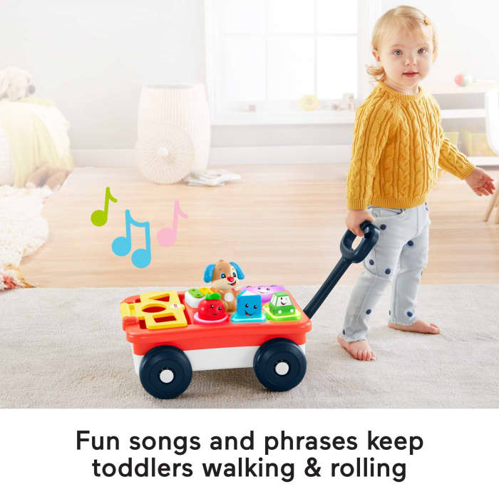 Hot Wheels Fisher-Price Laugh & Learn Pull & Play Learning Wagon Baby & Toddler Toy With 4 Accessories