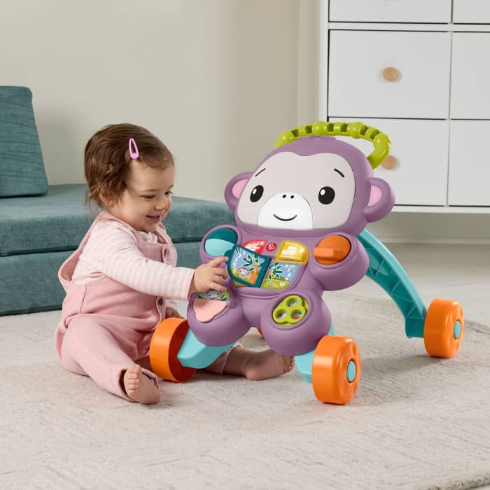Hot Wheels Fisher-Price Learn With Me Purple Monkey Walker Baby Activity Toy With Music & Lights