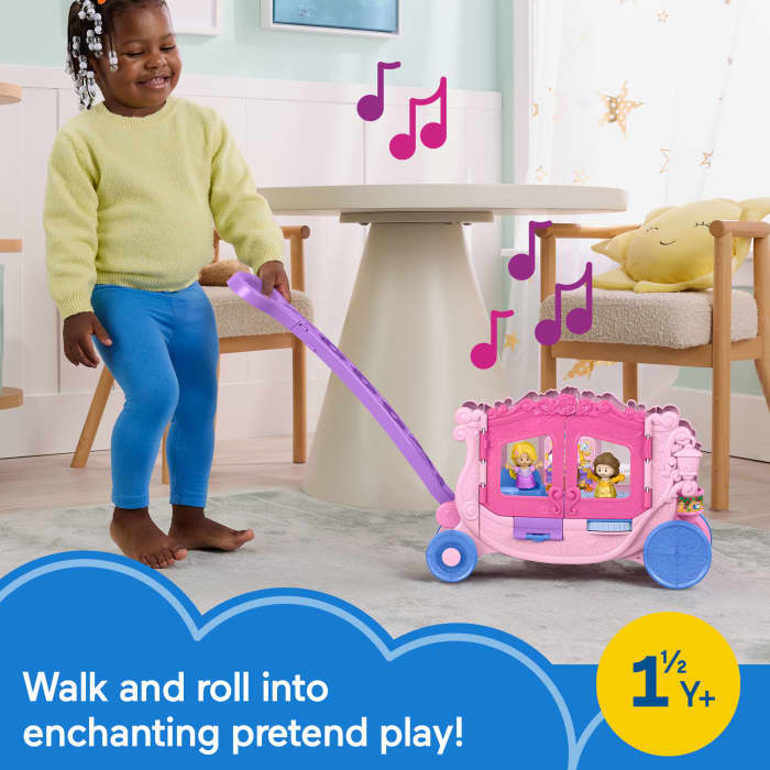 hot wheels Fisher-Price Little People Disney Princess Pull-Along Musical Carriage Toddler Toy With 2 Figures