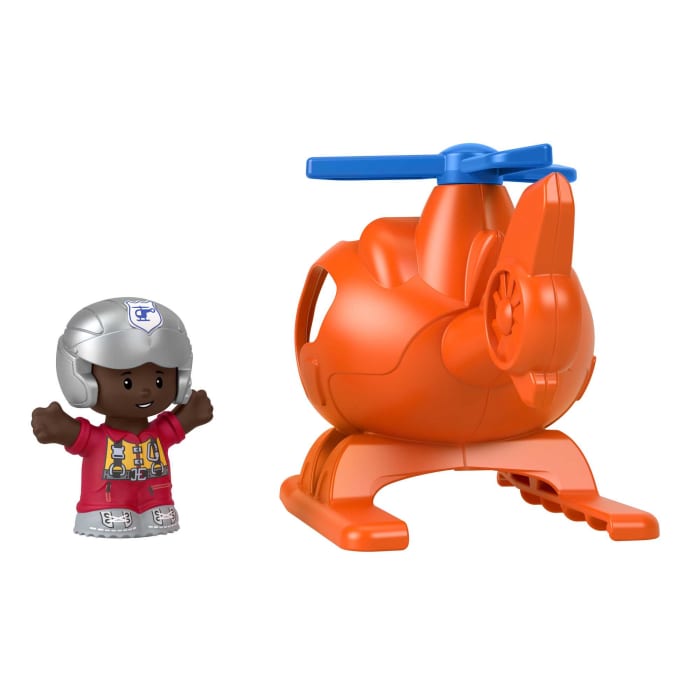 Hot Wheels Fisher-Price Little People Helicopter Toy & Pilot Figure Set For Toddlers 2 Pieces