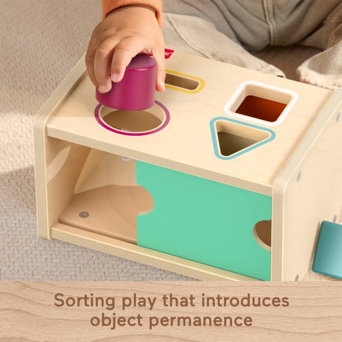 Hot Wheels Fisher-Price Montessori Wooden Sort & Find Object Permanence Box Baby Learning Toy
