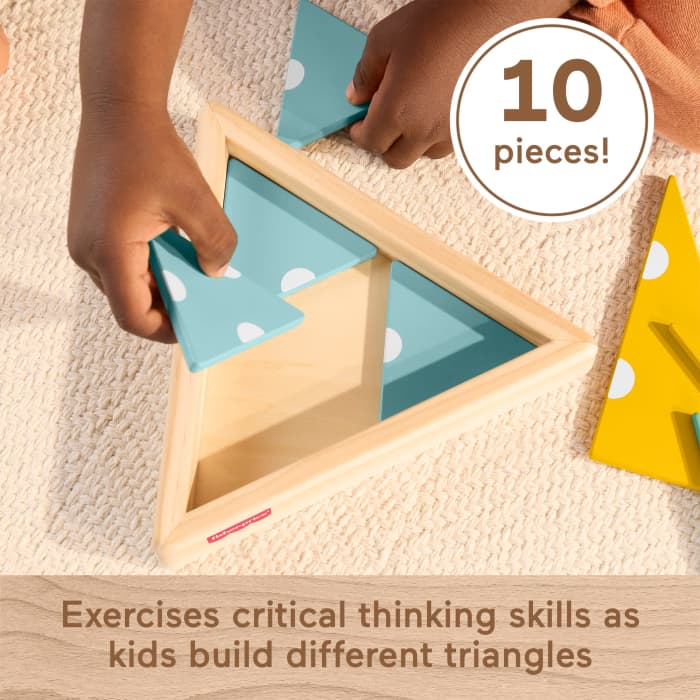 Hot Wheels Fisher-Price Montessori Wooden Triangle Puzzle Preschool Learning Toy 10 Wood Pieces