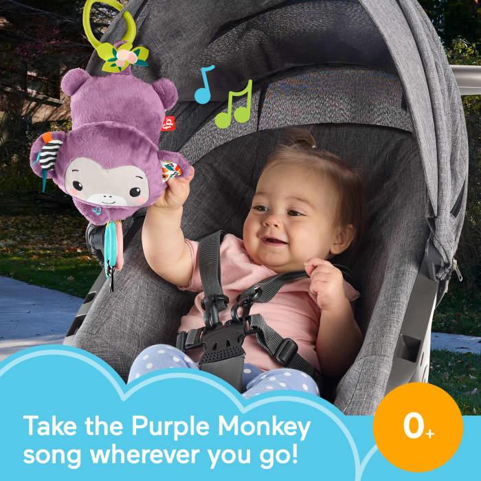 hot wheels Fisher-Price Sing & Go Purple Monkey Plush Baby Stroller Sensory Toy For Newborns