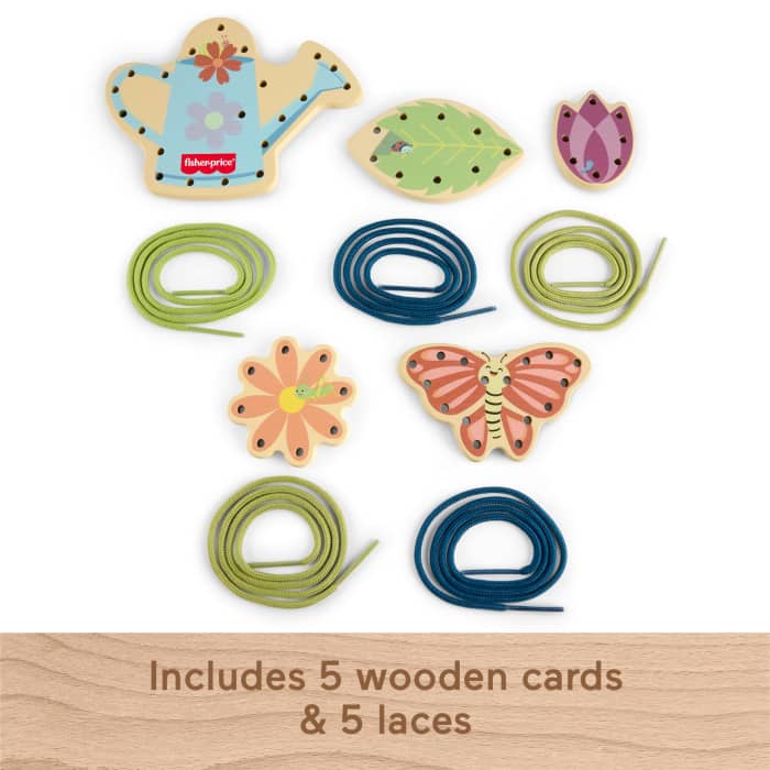 Hot Wheels Fisher-Price Tiny Garden Wooden Lacing Activity Toy For Kids 5 Wood Cards & 5 Laces
