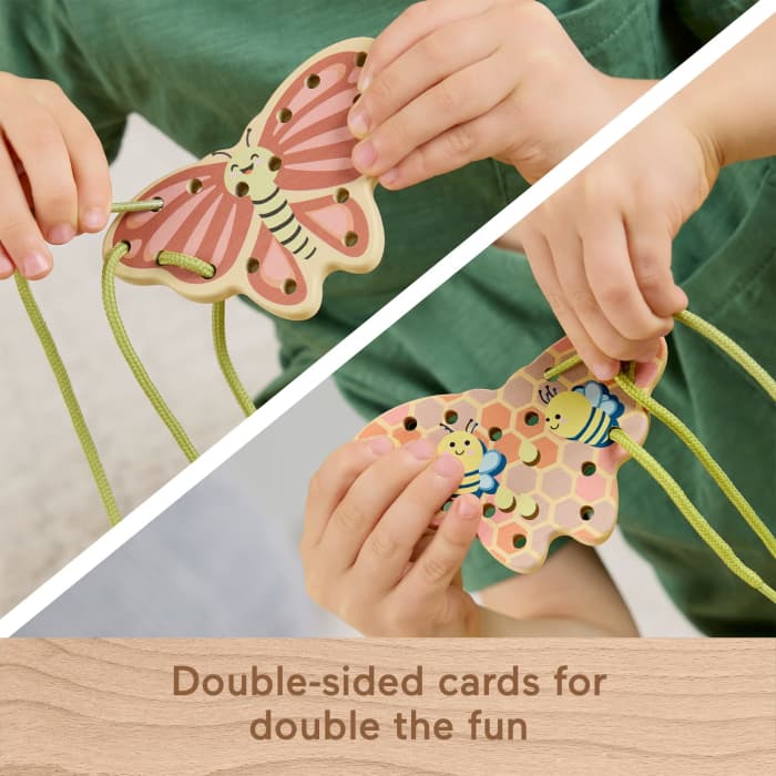 Hot Wheels Fisher-Price Tiny Garden Wooden Lacing Activity Toy For Kids 5 Wood Cards & 5 Laces