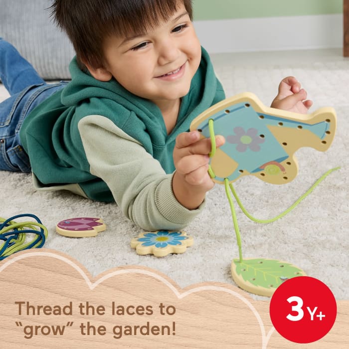 hot wheels Fisher-Price Tiny Garden Wooden Lacing Activity Toy For Kids 5 Wood Cards & 5 Laces