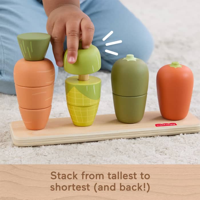 Hot Wheels Fisher-Price Tiny Garden Wooden Veggie Stacker Toddler Activity Toy 11 Wood Pieces