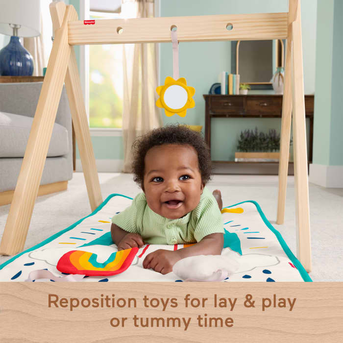 Hot Wheels Fisher-Price Wooden Activity Gym Wood Frame With 3 Sensory Toys & Mat For Newborn Babies