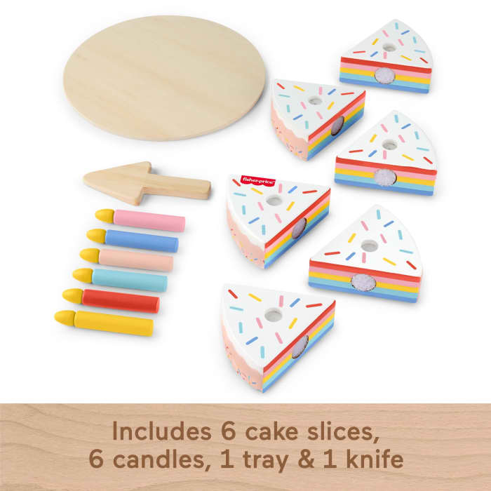 Hot Wheels Fisher-Price Wooden Cake Pretend Food Decorating Set For Preschool Kids 14 Wood Pieces