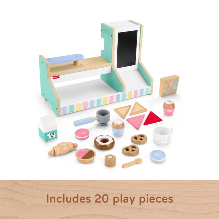 Hot Wheels Fisher-Price Wooden Coffee Shop Set For Preschool Pretend Play 20 Wood Pieces