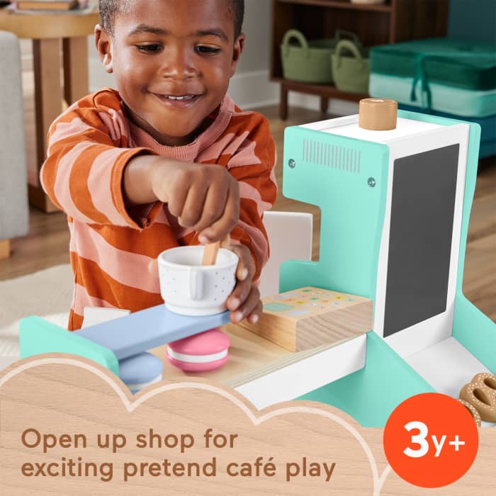 hot wheels Fisher-Price Wooden Coffee Shop Set For Preschool Pretend Play 20 Wood Pieces