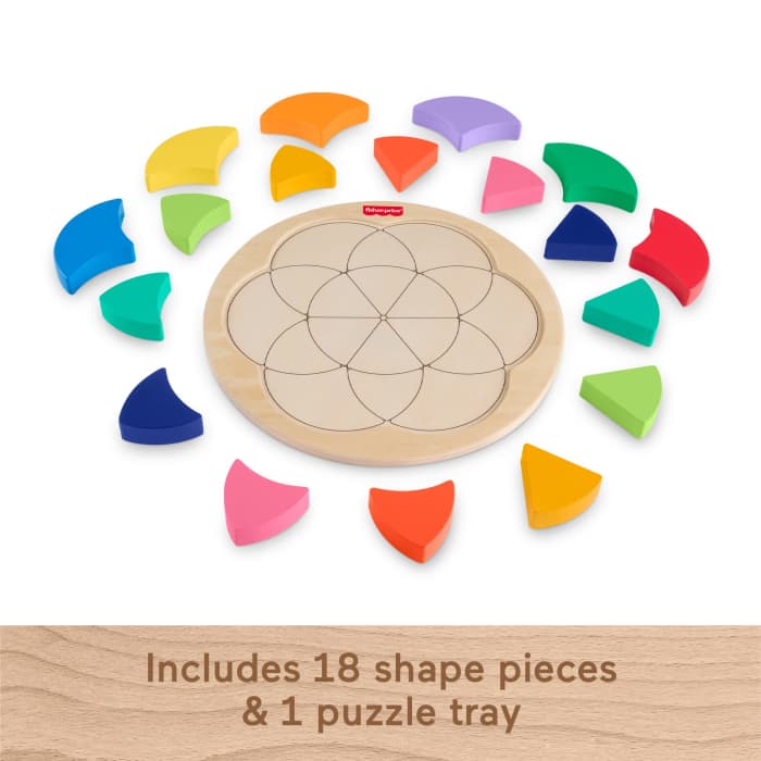 Hot Wheels Fisher-Price Wooden Color Wheel Puzzle Shape-Sorting Play For Preschool Kids 19 Wood Pieces