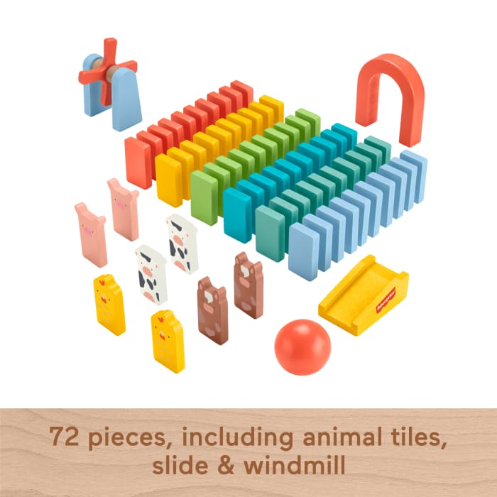 Hot Wheels Fisher-Price Wooden Domino Run Playset Preschool Building Game 72 Wood Pieces