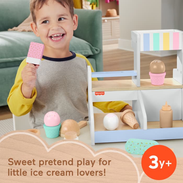 hot wheels Fisher-Price Wooden Ice Cream Shop Set For Preschool Pretend Play 18 Wood Pieces
