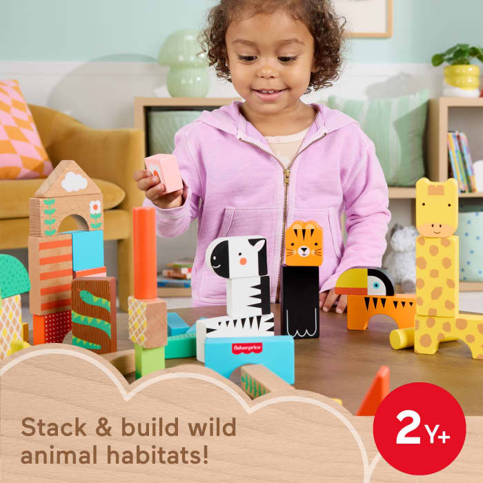hot wheels Fisher-Price Wooden Jungle Blocks Animal-Themed Building Set For Toddlers 50 Wood Pieces