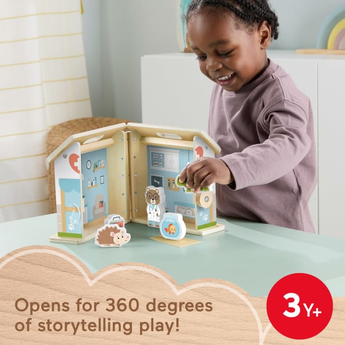 hot wheels Fisher-Price Wooden On-The-Go Pet Animal Hospital With 6 Play Pieces For Preschool Kids