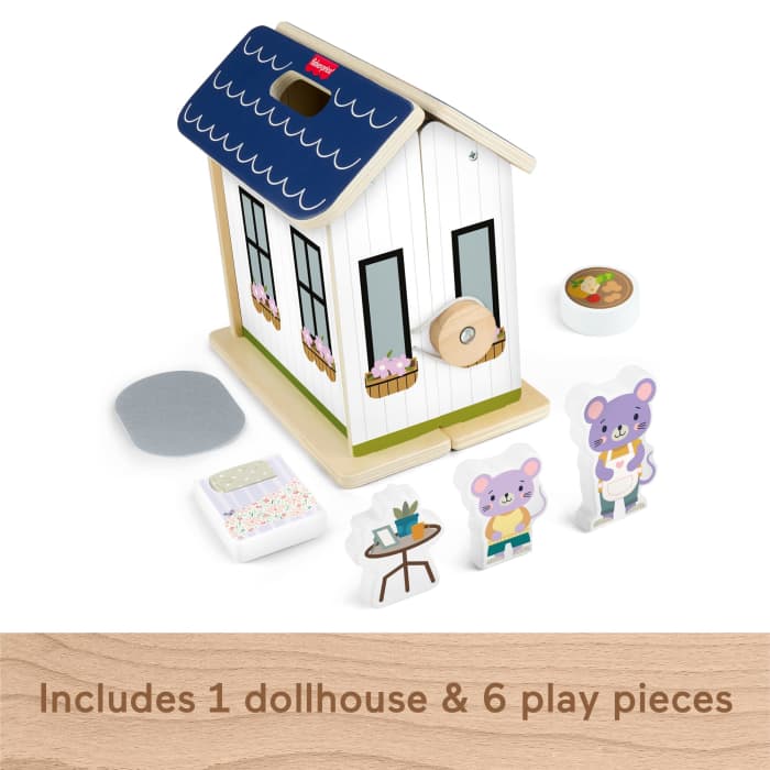 Hot Wheels Fisher-Price Wooden On-The-Go Play House Dollhouse With 6 Play Pieces For Preschool Kids
