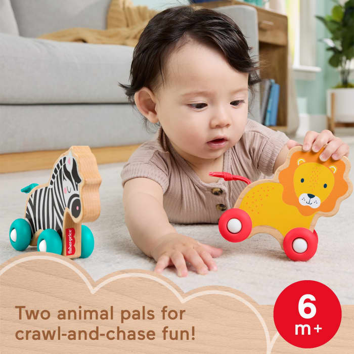 hot wheels Fisher-Price Wooden Push Along Animals Lion & Zebra Toy Vehicles For Baby Crawling Play