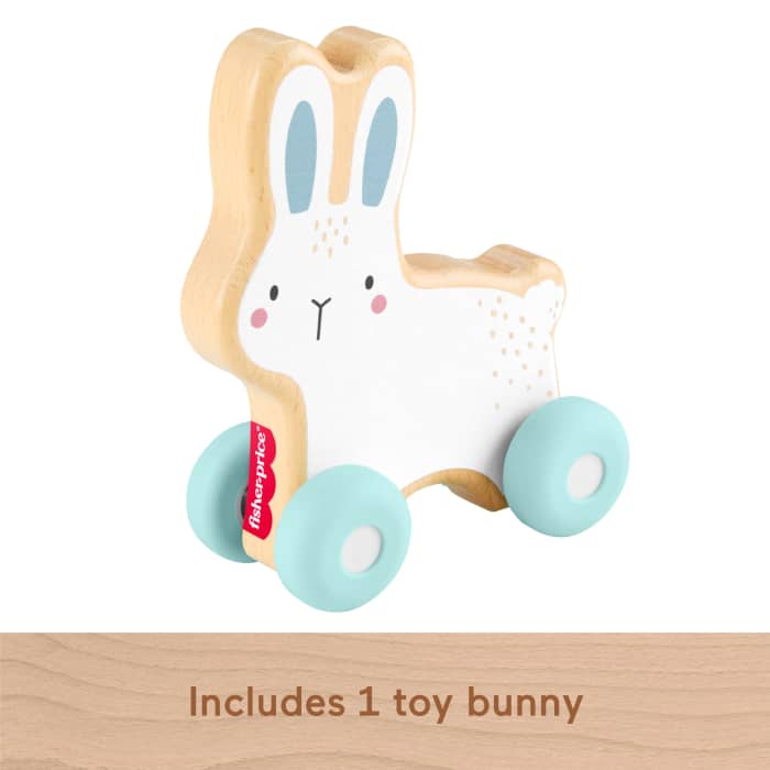 Hot Wheels Fisher-Price Wooden Push-Along Bunny Toy Vehicle For Baby Crawling Play. 1 Wood Piece