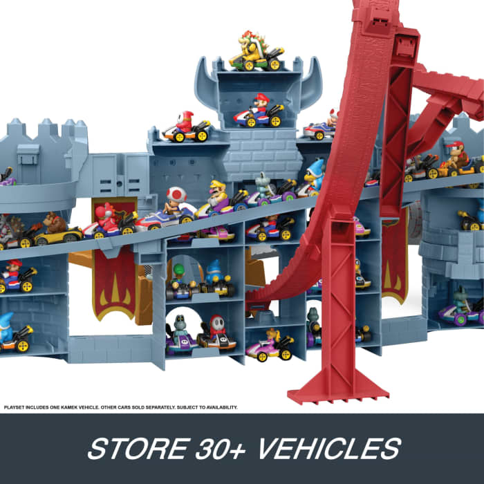 Hot Wheels Hot Wheels Mario Kart Bowser's Castle Track Set With 1:64 Scale Die-Cast Kamek Toy Vehicle & Storage