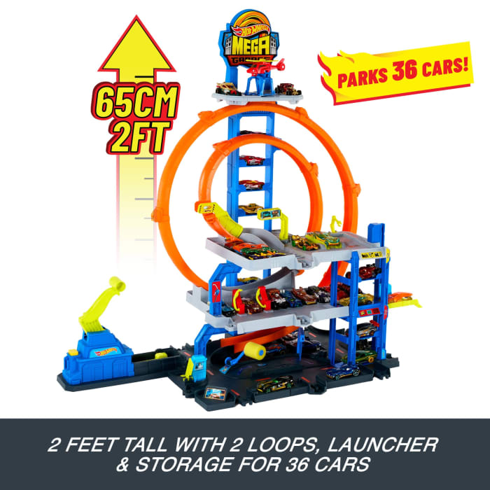 Hot Wheels Hot Wheels MEGA Loop Garage Playset With 1 Die-Cast Toy Car & 1 Toy Helicopter In 1:64 Scale