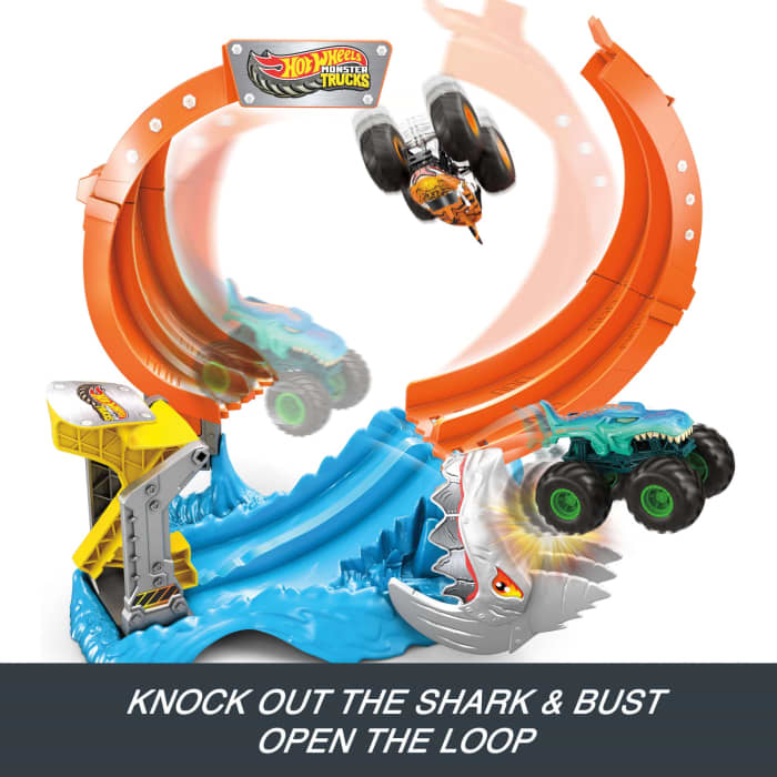 Hot Wheels Hot Wheels Monster Trucks Corkscrew Shark Smash Track Set & 1:64 Scale MEGA-Wrex Toy Truck