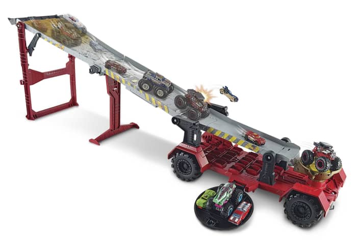 Hot Wheels Hot Wheels Monster Trucks Transporter And Track With 1:64 Scale Toy Truck