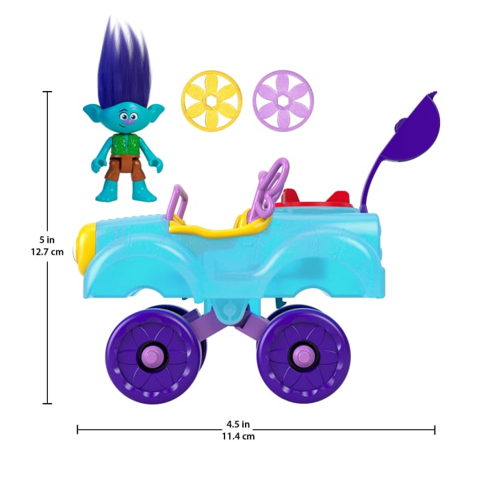 Hot Wheels Imaginext Dreamworks Trolls Branch Figure And Buggy Toy Car With Projectile Launcher 4 Pieces