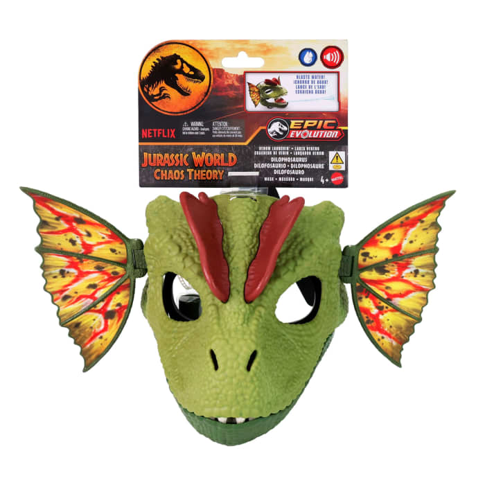 Hot Wheels Jurassic World Dilophosaurus Role Play Mask With Sound & Water-Shooting Feature Frill