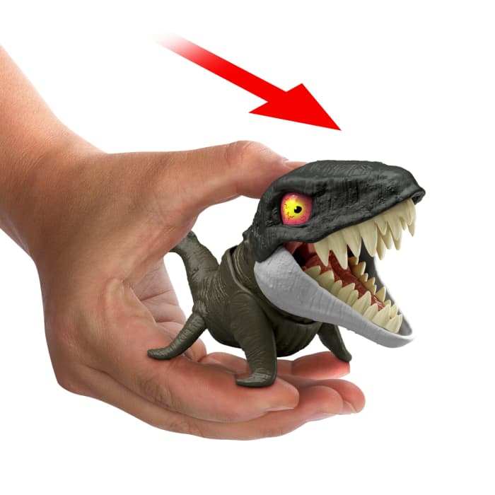 Hot Wheels Jurassic World Mighty Little Biters Dinosaur Toy With Bite Action Eye Change Collectible Figure