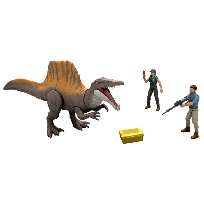 Hot Wheels Jurassic World Rebirth Storypack With Exclusive Spinosaurus 2 Human Figures & Accessories
