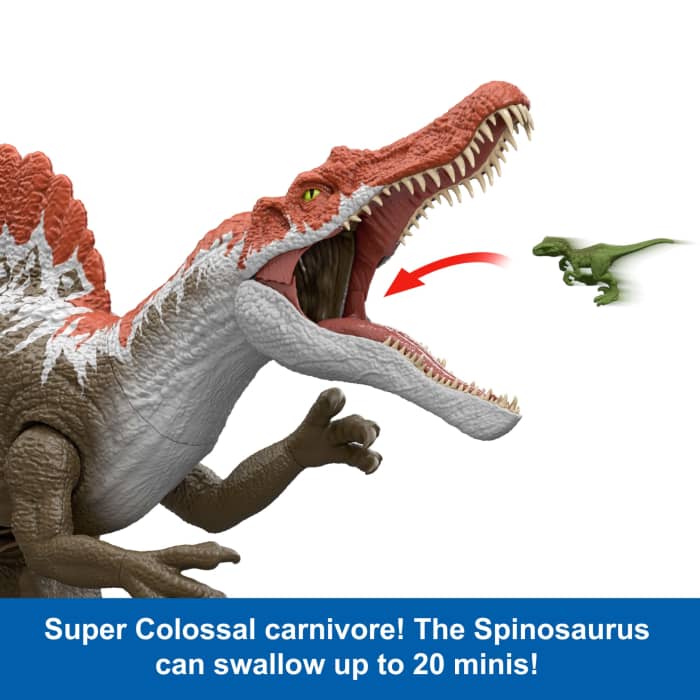 Hot Wheels Jurassic World Super Colossal Spinosaurus Pack 36 Inch Long Dinosaur Toy & 2 Mini Figures