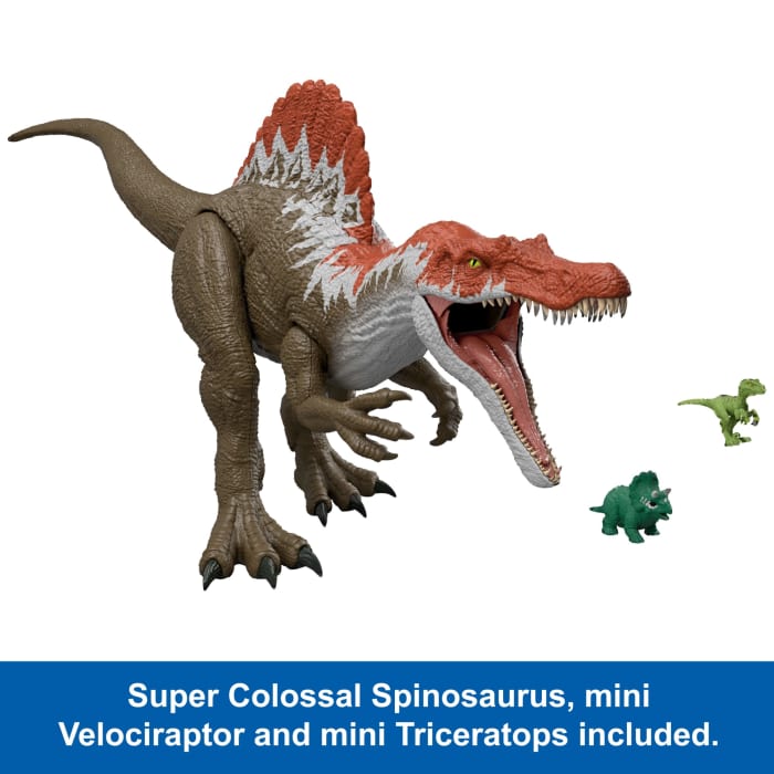 Hot Wheels Jurassic World Super Colossal Spinosaurus Pack 36 Inch Long Dinosaur Toy & 2 Mini Figures