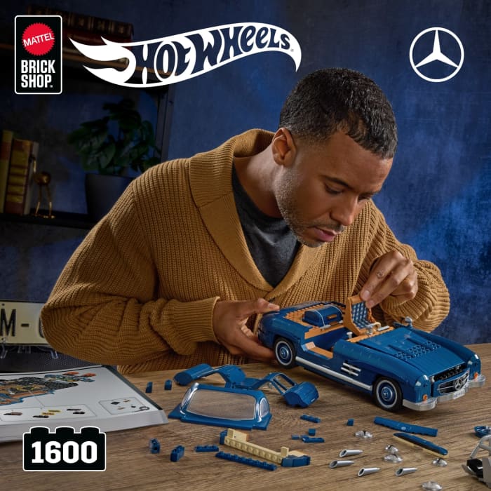 hot wheels Mattel Brick Shop Hot Wheels Mercedes-Benz 300 SL Building Toy Kit (1600 Pieces) for Collectors