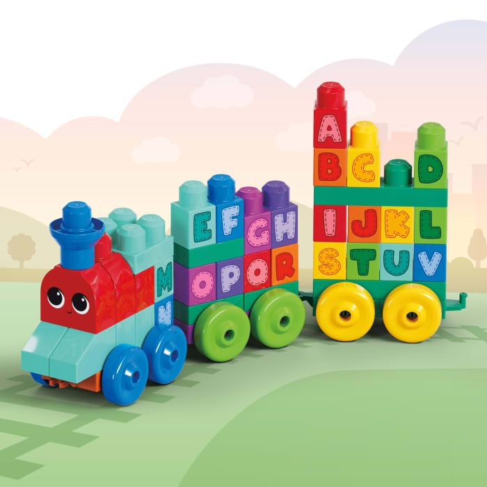 Hot Wheels MEGA Bloks ABC Learning Train Fisher Price Building Toy Blocks (60 Pieces) For Toddler