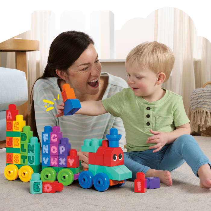 Hot Wheels MEGA Bloks ABC Learning Train Fisher Price Building Toy Blocks (60 Pieces) For Toddler