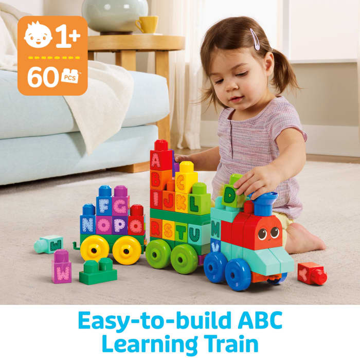 hot wheels MEGA Bloks ABC Learning Train Fisher Price Building Toy Blocks (60 Pieces) For Toddler
