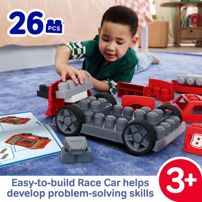 hot wheels MEGA Bloks Build & Go Race Car Block Toy With Rolling Wheels (26 Pieces) For Kids