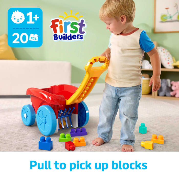 hot wheels MEGA BLOKS First Builders Block Scooping Wagon With Storage (20 Pieces) For Toddlers